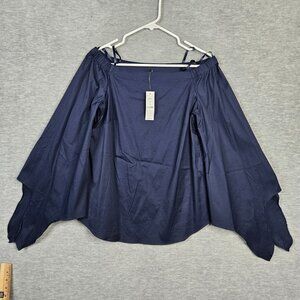 White House Black Market Women’s Poplin Tie Sleeve Off the shoulder Blouse Sz S